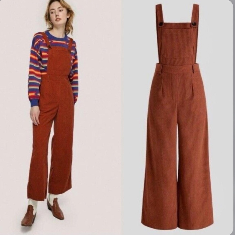 Cider Brown Orange Corduroy Overalls Jumpsuit